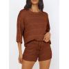 imagePRETTYGARDEN Womens Summer 2 Piece Swimsuit Coverup Hollow Out Knit Half Sleeve Tops Shorts Sets Bathing Suit Beach OutfitsBrown
