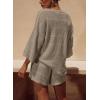 imagePRETTYGARDEN Womens Summer 2 Piece Swimsuit Coverup Hollow Out Knit Half Sleeve Tops Shorts Sets Bathing Suit Beach OutfitsKhaki