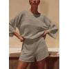 imagePRETTYGARDEN Womens Summer 2 Piece Swimsuit Coverup Hollow Out Knit Half Sleeve Tops Shorts Sets Bathing Suit Beach OutfitsKhaki
