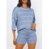 imagePRETTYGARDEN Womens Summer 2 Piece Swimsuit Coverup Hollow Out Knit Half Sleeve Tops Shorts Sets Bathing Suit Beach OutfitsLight Blue