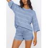 imagePRETTYGARDEN Womens Summer 2 Piece Swimsuit Coverup Hollow Out Knit Half Sleeve Tops Shorts Sets Bathing Suit Beach OutfitsLight Blue