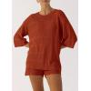 imagePRETTYGARDEN Womens Summer 2 Piece Swimsuit Coverup Hollow Out Knit Half Sleeve Tops Shorts Sets Bathing Suit Beach OutfitsOrange