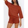 imagePRETTYGARDEN Womens Summer 2 Piece Swimsuit Coverup Hollow Out Knit Half Sleeve Tops Shorts Sets Bathing Suit Beach OutfitsOrange