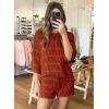 imagePRETTYGARDEN Womens Summer 2 Piece Swimsuit Coverup Hollow Out Knit Half Sleeve Tops Shorts Sets Bathing Suit Beach OutfitsOrange