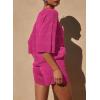 imagePRETTYGARDEN Womens Summer 2 Piece Swimsuit Coverup Hollow Out Knit Half Sleeve Tops Shorts Sets Bathing Suit Beach OutfitsRose Red