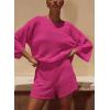 imagePRETTYGARDEN Womens Summer 2 Piece Swimsuit Coverup Hollow Out Knit Half Sleeve Tops Shorts Sets Bathing Suit Beach OutfitsRose Red