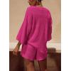 imagePRETTYGARDEN Womens Summer 2 Piece Swimsuit Coverup Hollow Out Knit Half Sleeve Tops Shorts Sets Bathing Suit Beach OutfitsRose Red