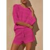imagePRETTYGARDEN Womens Summer 2 Piece Swimsuit Coverup Hollow Out Knit Half Sleeve Tops Shorts Sets Bathing Suit Beach OutfitsRose Red