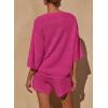 imagePRETTYGARDEN Womens Summer 2 Piece Swimsuit Coverup Hollow Out Knit Half Sleeve Tops Shorts Sets Bathing Suit Beach OutfitsRose Red