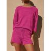 imagePRETTYGARDEN Womens Summer 2 Piece Swimsuit Coverup Hollow Out Knit Half Sleeve Tops Shorts Sets Bathing Suit Beach OutfitsRose Red