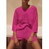 imagePRETTYGARDEN Womens Summer 2 Piece Swimsuit Coverup Hollow Out Knit Half Sleeve Tops Shorts Sets Bathing Suit Beach OutfitsRose Red
