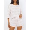 imagePRETTYGARDEN Womens Summer 2 Piece Swimsuit Coverup Hollow Out Knit Half Sleeve Tops Shorts Sets Bathing Suit Beach OutfitsWhite