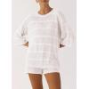 imagePRETTYGARDEN Womens Summer 2 Piece Swimsuit Coverup Hollow Out Knit Half Sleeve Tops Shorts Sets Bathing Suit Beach OutfitsWhite