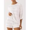imagePRETTYGARDEN Womens Summer 2 Piece Swimsuit Coverup Hollow Out Knit Half Sleeve Tops Shorts Sets Bathing Suit Beach OutfitsWhite