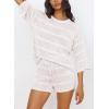 imagePRETTYGARDEN Womens Summer 2 Piece Swimsuit Coverup Hollow Out Knit Half Sleeve Tops Shorts Sets Bathing Suit Beach OutfitsWhite
