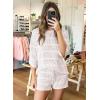 imagePRETTYGARDEN Womens Summer 2 Piece Swimsuit Coverup Hollow Out Knit Half Sleeve Tops Shorts Sets Bathing Suit Beach OutfitsWhite