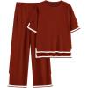 imagePRETTYGARDEN Two Piece Sets for Women 2025 Summer Spring Casual Sweater Knit Lounge Travel Matching Outfits ClothingBrick Red
