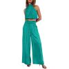 imagePRETTYGARDEN Womens 2 Piece Outfits 2025 Summer Casual Sleeveless Mock Neck Crop Tops Wide Leg Pants SetBlue Green