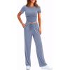 imagePRETTYGARDEN Womens 2 Piece Outfits Summer Tracksuit Lounge Sets Short Sleeve Crop Tops T Shirts High Waisted Wide Leg PantsGrey Blue