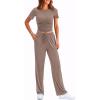 imagePRETTYGARDEN Womens 2 Piece Outfits Summer Tracksuit Lounge Sets Short Sleeve Crop Tops T Shirts High Waisted Wide Leg PantsKhaki