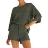 imagePRETTYGARDEN Womens Summer 2 Piece Swimsuit Coverup Hollow Out Knit Half Sleeve Tops Shorts Sets Bathing Suit Beach OutfitsArmy Green