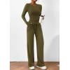 imagePRETTYGARDEN Womens 2 Piece Lounge Sets Asymmetrical Long Sleeve T Shirt Wide Leg Pants Casual Outfits TracksuitArmy Green