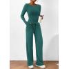 imagePRETTYGARDEN Womens 2 Piece Lounge Sets Asymmetrical Long Sleeve T Shirt Wide Leg Pants Casual Outfits TracksuitBlue Green