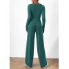 imagePRETTYGARDEN Womens 2 Piece Lounge Sets Asymmetrical Long Sleeve T Shirt Wide Leg Pants Casual Outfits TracksuitBlue Green