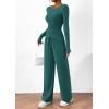 imagePRETTYGARDEN Womens 2 Piece Lounge Sets Asymmetrical Long Sleeve T Shirt Wide Leg Pants Casual Outfits TracksuitBlue Green