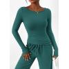 imagePRETTYGARDEN Womens 2 Piece Lounge Sets Asymmetrical Long Sleeve T Shirt Wide Leg Pants Casual Outfits TracksuitBlue Green