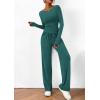 imagePRETTYGARDEN Womens 2 Piece Lounge Sets Asymmetrical Long Sleeve T Shirt Wide Leg Pants Casual Outfits TracksuitBlue Green