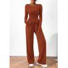 imagePRETTYGARDEN Womens 2 Piece Lounge Sets Asymmetrical Long Sleeve T Shirt Wide Leg Pants Casual Outfits TracksuitBrick Red