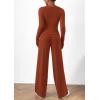 imagePRETTYGARDEN Womens 2 Piece Lounge Sets Asymmetrical Long Sleeve T Shirt Wide Leg Pants Casual Outfits TracksuitBrick Red