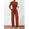 imagePRETTYGARDEN Womens 2 Piece Lounge Sets Asymmetrical Long Sleeve T Shirt Wide Leg Pants Casual Outfits TracksuitBrick Red