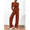 imagePRETTYGARDEN Womens 2 Piece Lounge Sets Asymmetrical Long Sleeve T Shirt Wide Leg Pants Casual Outfits TracksuitBrick Red