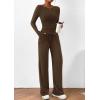 imagePRETTYGARDEN Womens 2 Piece Lounge Sets Asymmetrical Long Sleeve T Shirt Wide Leg Pants Casual Outfits TracksuitBrown