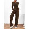 imagePRETTYGARDEN Womens 2 Piece Lounge Sets Asymmetrical Long Sleeve T Shirt Wide Leg Pants Casual Outfits TracksuitBrown