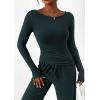 imagePRETTYGARDEN Womens 2 Piece Lounge Sets Asymmetrical Long Sleeve T Shirt Wide Leg Pants Casual Outfits TracksuitDark Blue