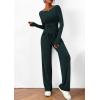 imagePRETTYGARDEN Womens 2 Piece Lounge Sets Asymmetrical Long Sleeve T Shirt Wide Leg Pants Casual Outfits TracksuitDark Blue