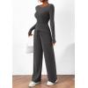 imagePRETTYGARDEN Womens 2 Piece Lounge Sets Asymmetrical Long Sleeve T Shirt Wide Leg Pants Casual Outfits TracksuitDark Grey