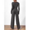 imagePRETTYGARDEN Womens 2 Piece Lounge Sets Asymmetrical Long Sleeve T Shirt Wide Leg Pants Casual Outfits TracksuitDark Grey