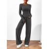 imagePRETTYGARDEN Womens 2 Piece Lounge Sets Asymmetrical Long Sleeve T Shirt Wide Leg Pants Casual Outfits TracksuitDark Grey