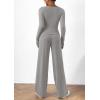 imagePRETTYGARDEN Womens 2 Piece Lounge Sets Asymmetrical Long Sleeve T Shirt Wide Leg Pants Casual Outfits TracksuitGrey