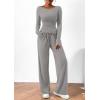 imagePRETTYGARDEN Womens 2 Piece Lounge Sets Asymmetrical Long Sleeve T Shirt Wide Leg Pants Casual Outfits TracksuitGrey