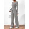 imagePRETTYGARDEN Womens 2 Piece Lounge Sets Asymmetrical Long Sleeve T Shirt Wide Leg Pants Casual Outfits TracksuitGrey