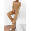 imagePRETTYGARDEN Womens 2 Piece Lounge Sets Asymmetrical Long Sleeve T Shirt Wide Leg Pants Casual Outfits TracksuitKhaki