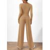 imagePRETTYGARDEN Womens 2 Piece Lounge Sets Asymmetrical Long Sleeve T Shirt Wide Leg Pants Casual Outfits TracksuitKhaki