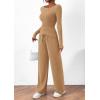 imagePRETTYGARDEN Womens 2 Piece Lounge Sets Asymmetrical Long Sleeve T Shirt Wide Leg Pants Casual Outfits TracksuitKhaki
