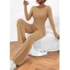 imagePRETTYGARDEN Womens 2 Piece Lounge Sets Asymmetrical Long Sleeve T Shirt Wide Leg Pants Casual Outfits TracksuitKhaki