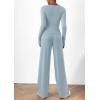 imagePRETTYGARDEN Womens 2 Piece Lounge Sets Asymmetrical Long Sleeve T Shirt Wide Leg Pants Casual Outfits TracksuitLight Blue